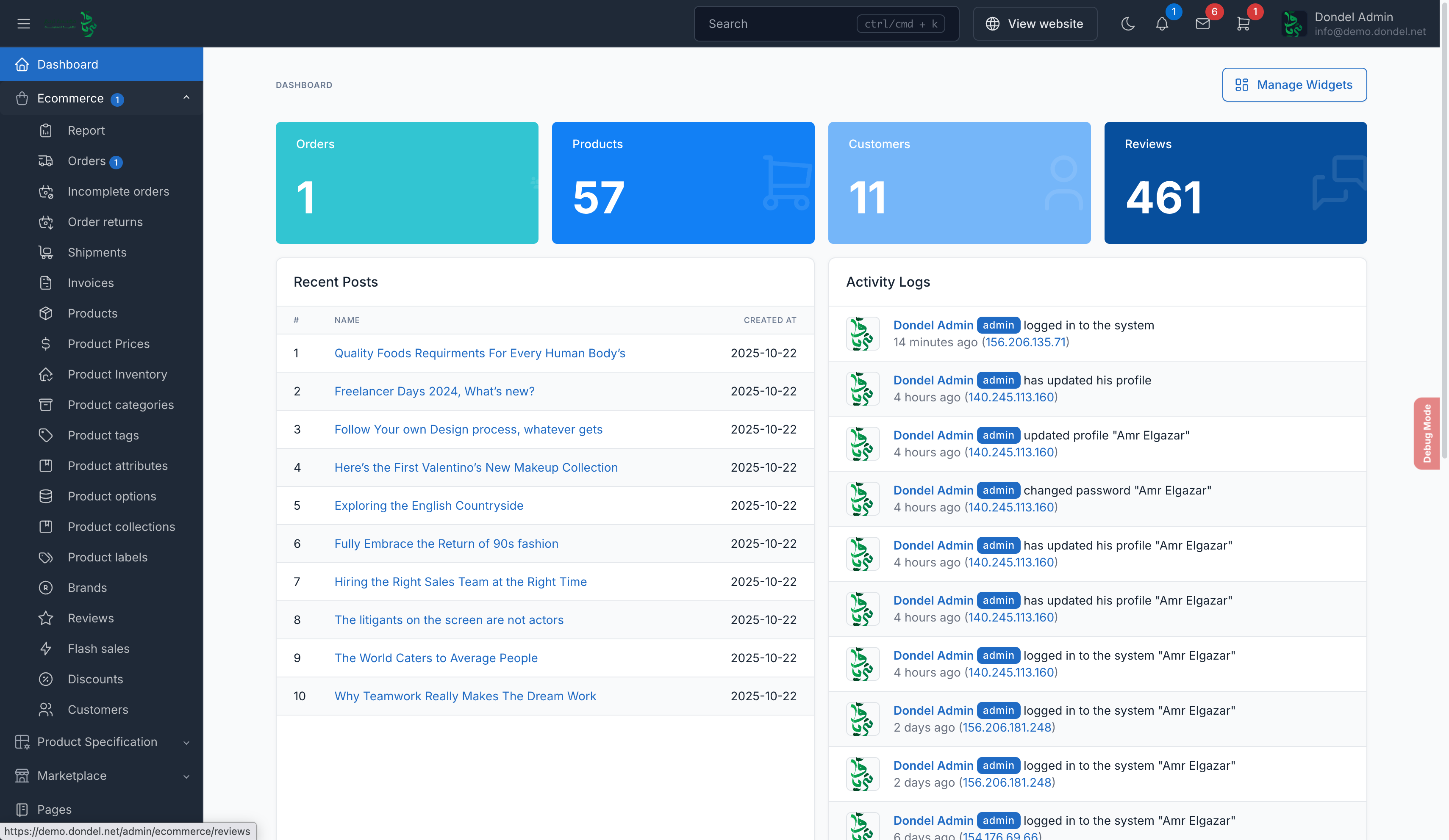 صورة لوحة تحكم الأدمن